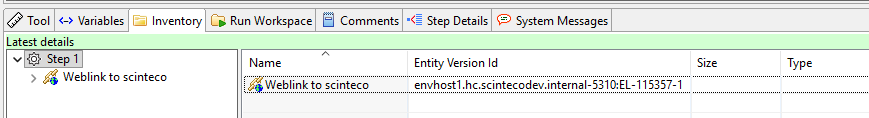 Improve Client: An external link is shows in the inventory folder of, e.g., a step. The entity (version) id features the abbreviation ‘EL’